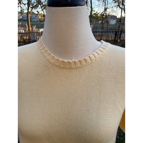 Yellow Short-Sleeve Knit Sweater Size L Lands End Womens Cotton Blend Hong Kong - Picture 2 of 10